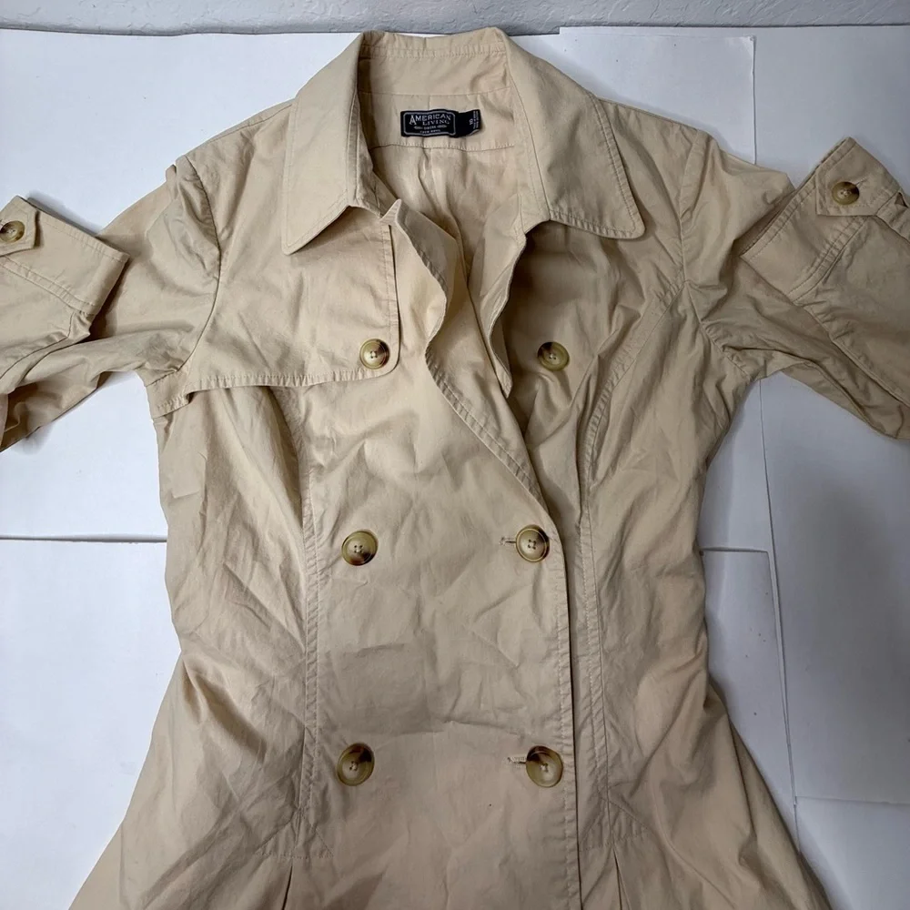American Living Trench Coat Womens Size 14 Beige Pleated Classic Preppy Khaki PI